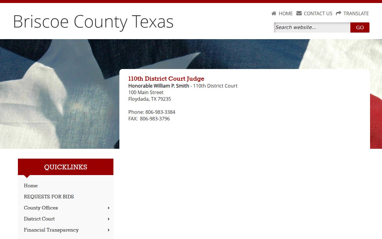 Briscoe County court docket 110th District Court page