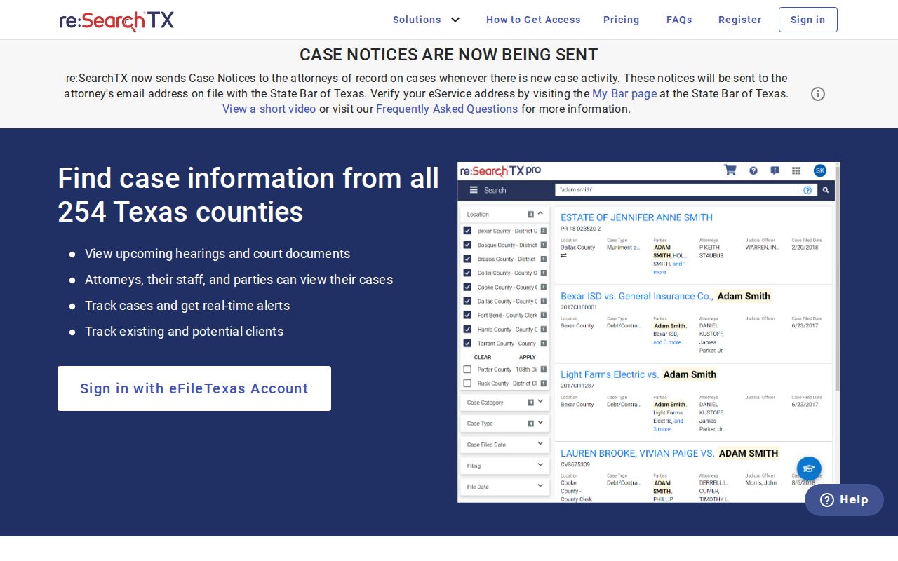Briscoe County case lookup through the re:SearchTX account page