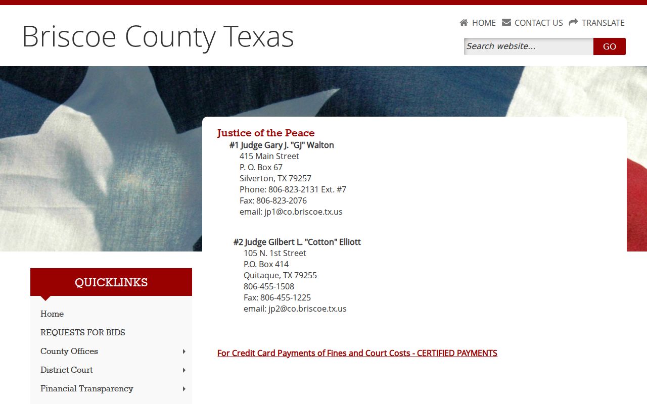 Official Briscoe County justice court contact page